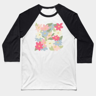 Cute spring wildflowers pink white and blue simple flowers design Baseball T-Shirt